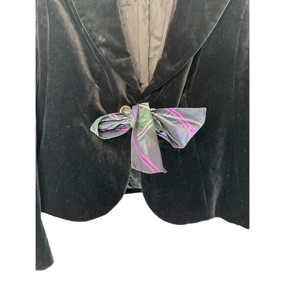 Escada Black Velvet Cotton Blend Tie Front Blazer Size 42 - Picture 5 of 11